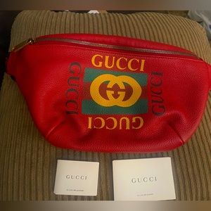 Authentic red leather Gucci belt bag